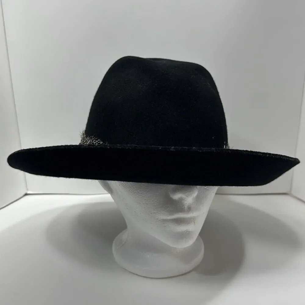 August Vintage Womens Black Wool Bucket Nomadic Feathers Band Boho Hat